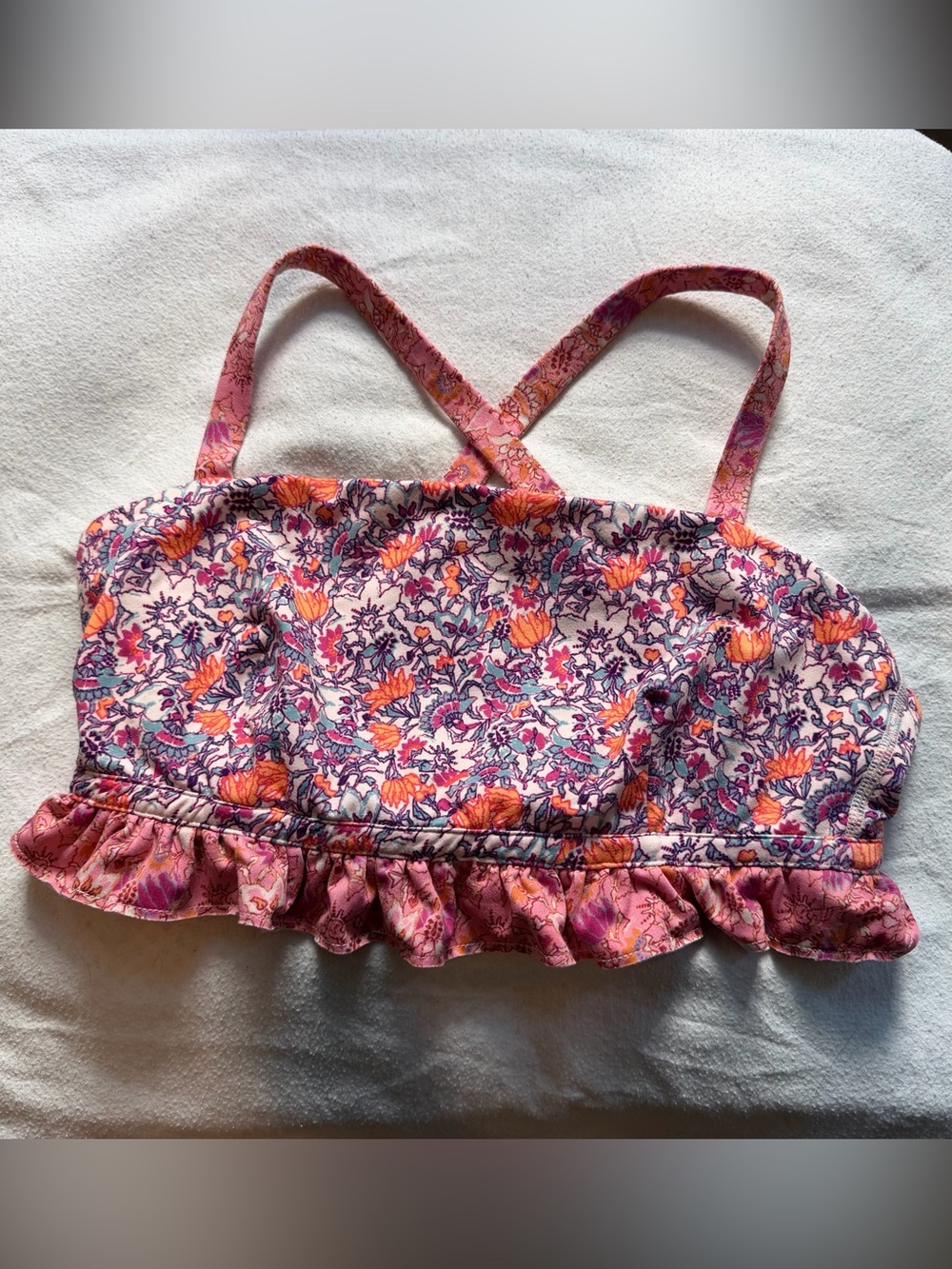 FP Movement by Free People Cross Back bikini top with ruffle.